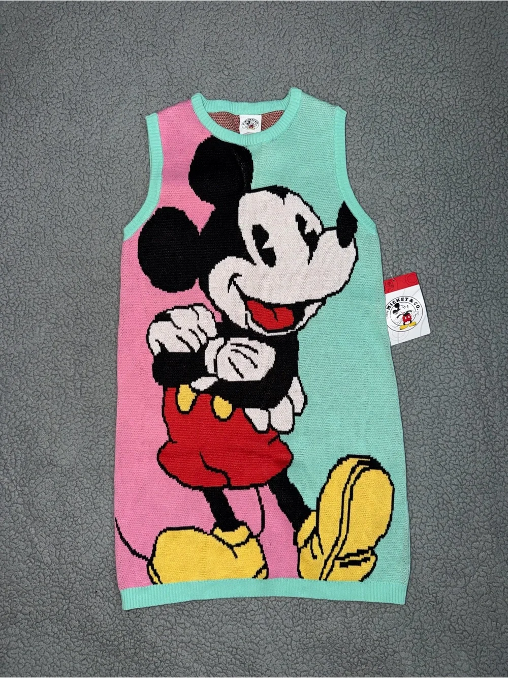 Disney Sleeveless Mickey Knit Dress - Pink, Mint & Yellow